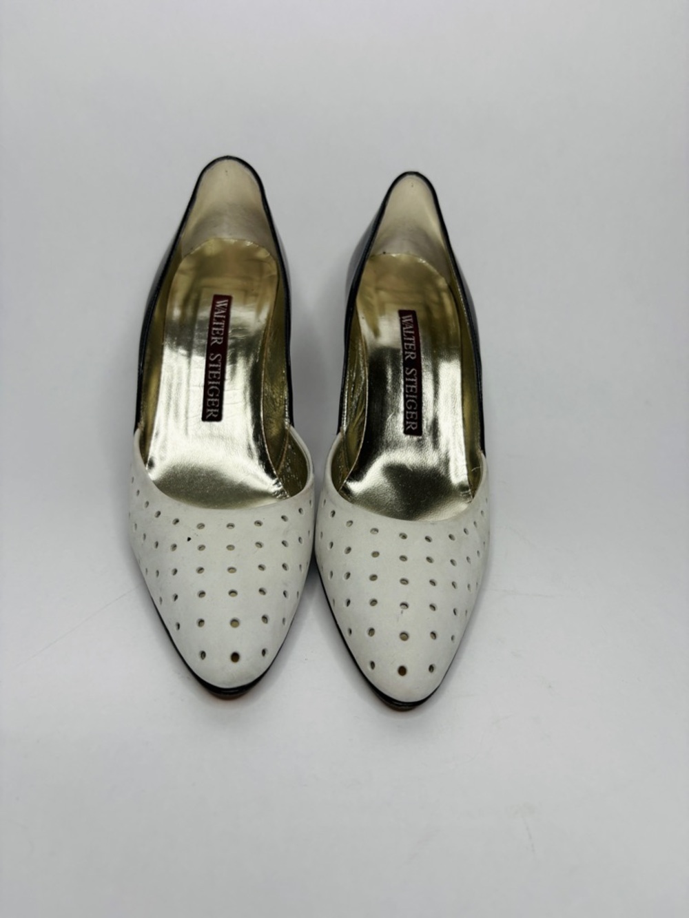 Walter Steiger Vintage Black and White Perforated Pointed-Toe Heels - Picture 3 of 6